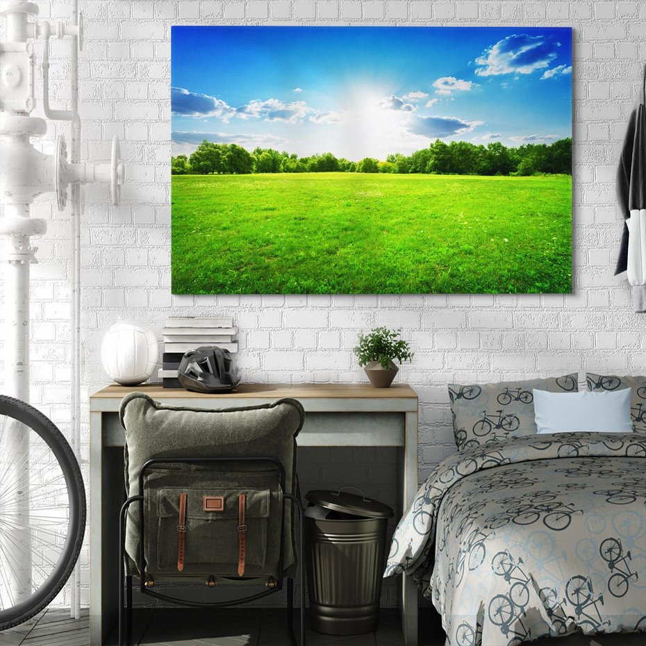 Obraz na płótnie 120x80 - Idylla na łące drzew - łąka, drzewa