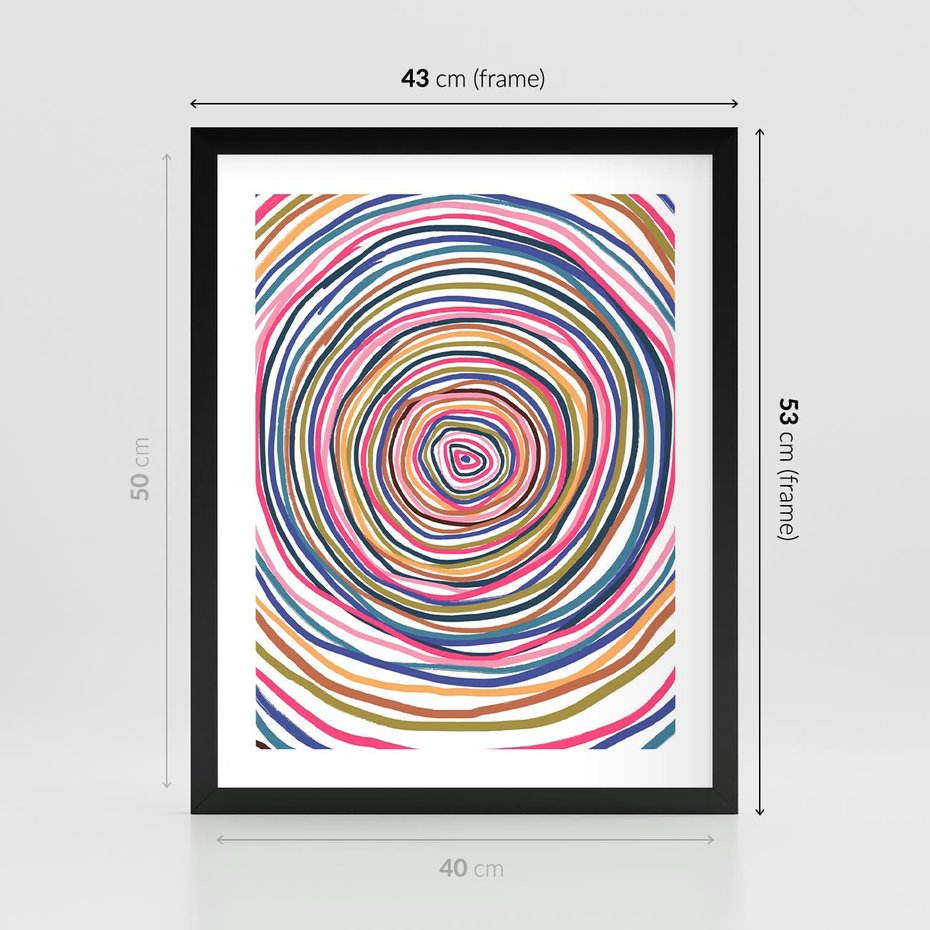 Plakat w ramie 40x50 - Cyrkulująca Harmonia - kolorowe etniczne wzory, tęczowe żywe kolory - rama czarna
