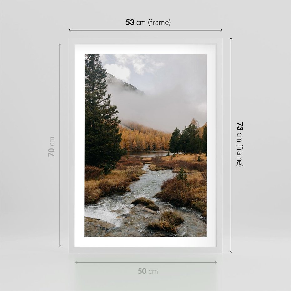 Plakat w ramie 50x70 - W Górskiej Dolinie - artystyczna fotografia, las - rama biała