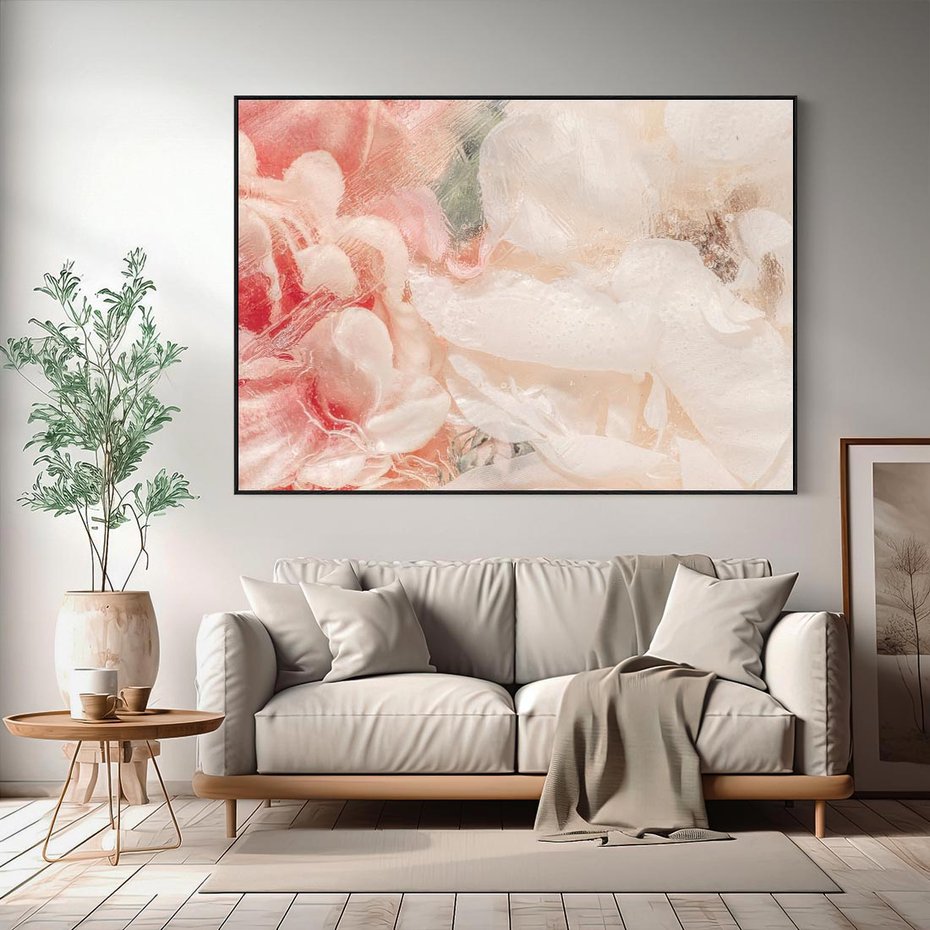 Obraz w ramie 100x70 - Kwiatowe hafty marzeń - abstrakcja przypominająca kwiaty, róże - rama czarna