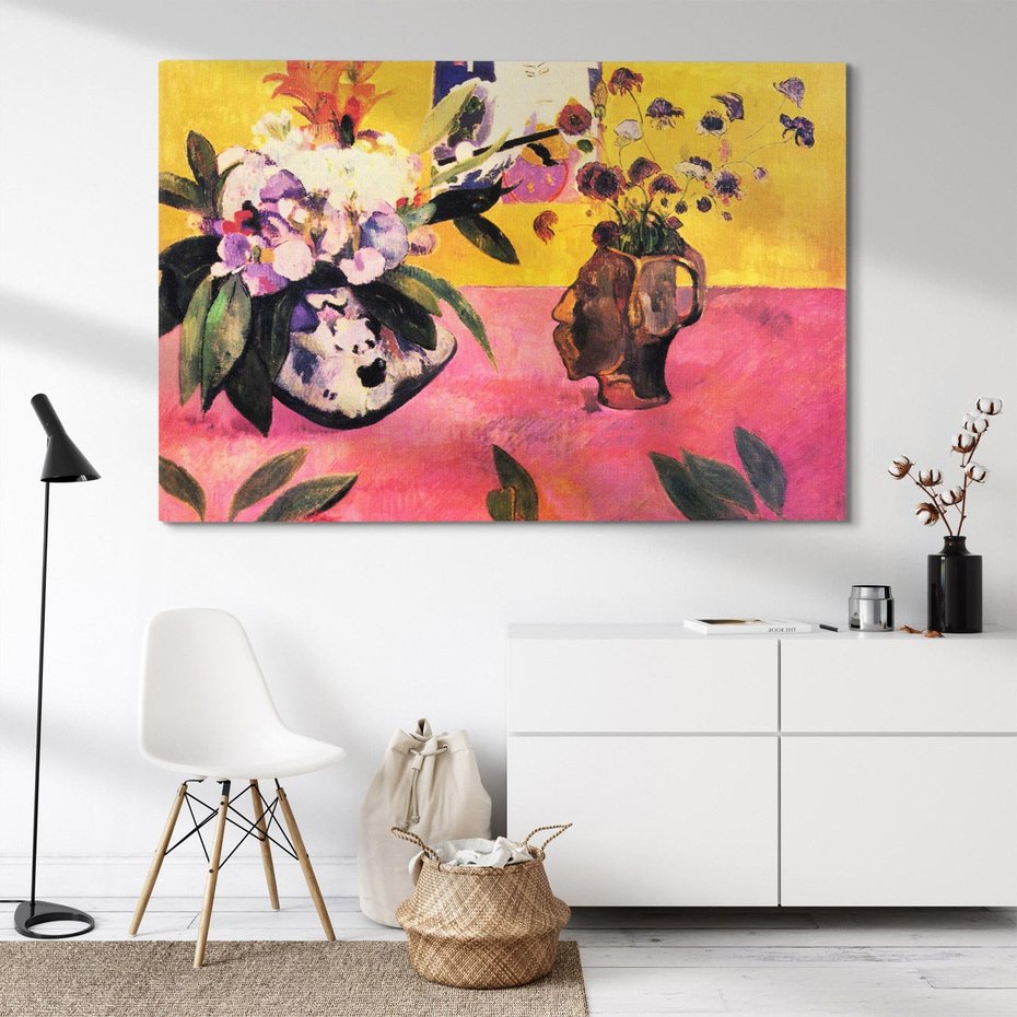 Obraz na płótnie 100x70 - Still Life with Head-Shaped Vase and Japanese Woodcut 1889, Paul Gauguin - Reprodukcja - reprodukcja, obraz na płótnie