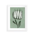 Plakat w ramie 30x40 - Objęcia Zieleni - zielona abstrakcja, zgaszona zieleń - rama biała