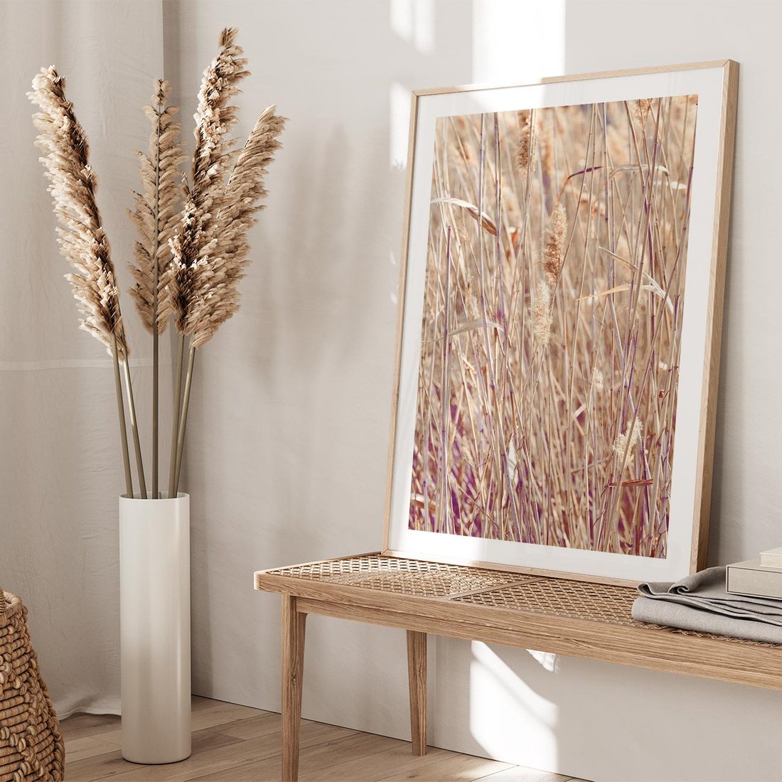 Plakat w ramie 30x40 - Suche Trawy w Wyjątkowym Stylu - suche trawy, boho styl - rama drewno