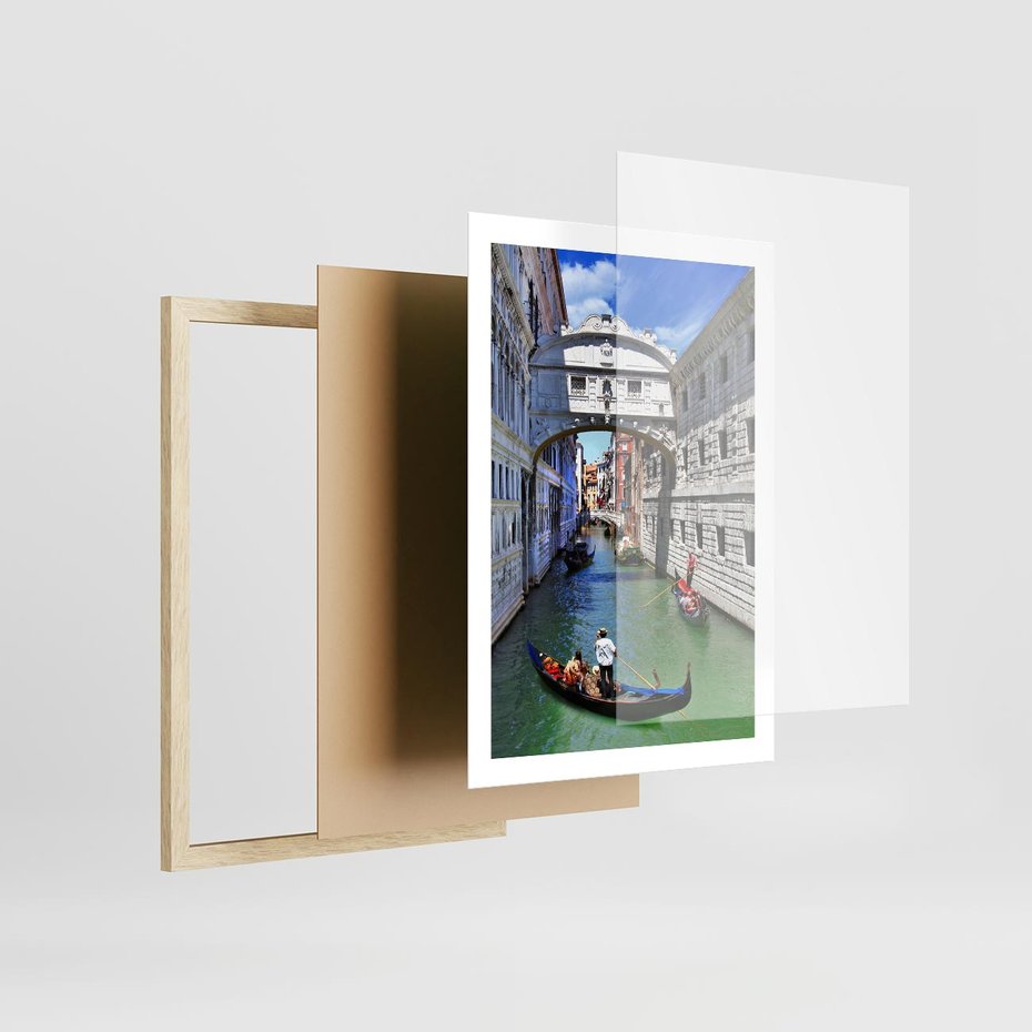 Plakat w ramie 50x70 - Romantyczna gondola w Wenecji - Wenecja, gondola - rama drewno