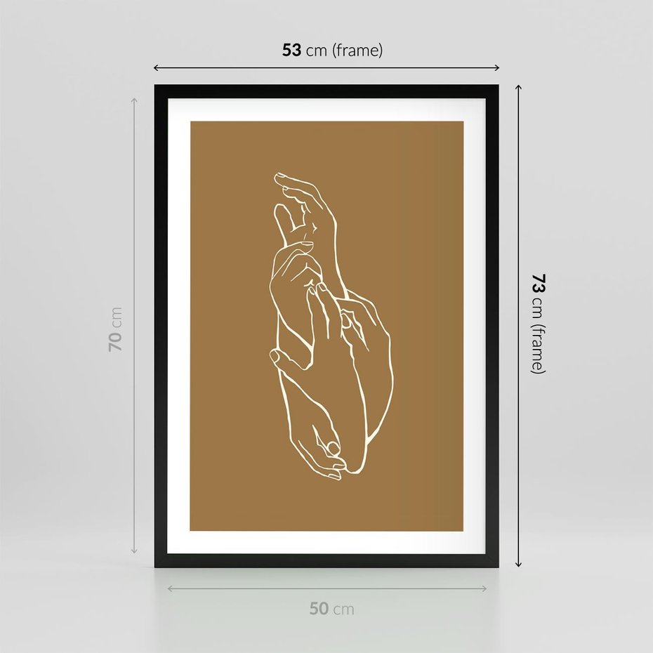 Plakat w ramie 50x70 - Splecione Dłonie - szkic, minimalizm - rama czarna