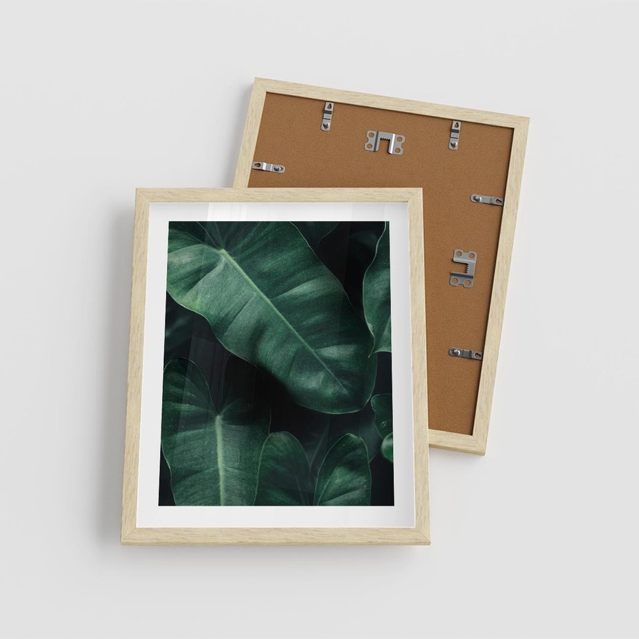 Plakat w ramie 40x50 - Liście Bananowca - minimalizm, zielone liście bananowca - rama drewno