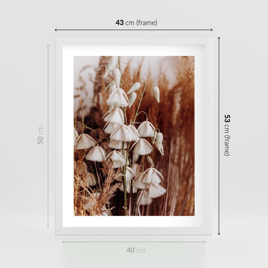 Plakat w ramie 40x50 - Boho Styl z Suchymi Trawami - suche trawy, bogo styl - rama biała