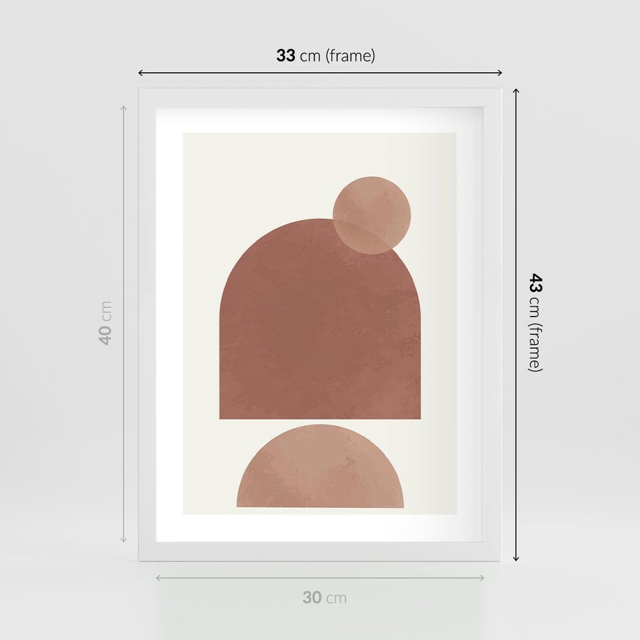 Plakat w ramie 30x40 - Rozkwitające Odbicia - abstrakcyjne geometryczne kształty, odcienie brązu i beżu - rama biała