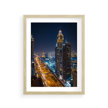 Plakat w ramie 50x70 - Nocna magia - miasto, noc - rama drewno