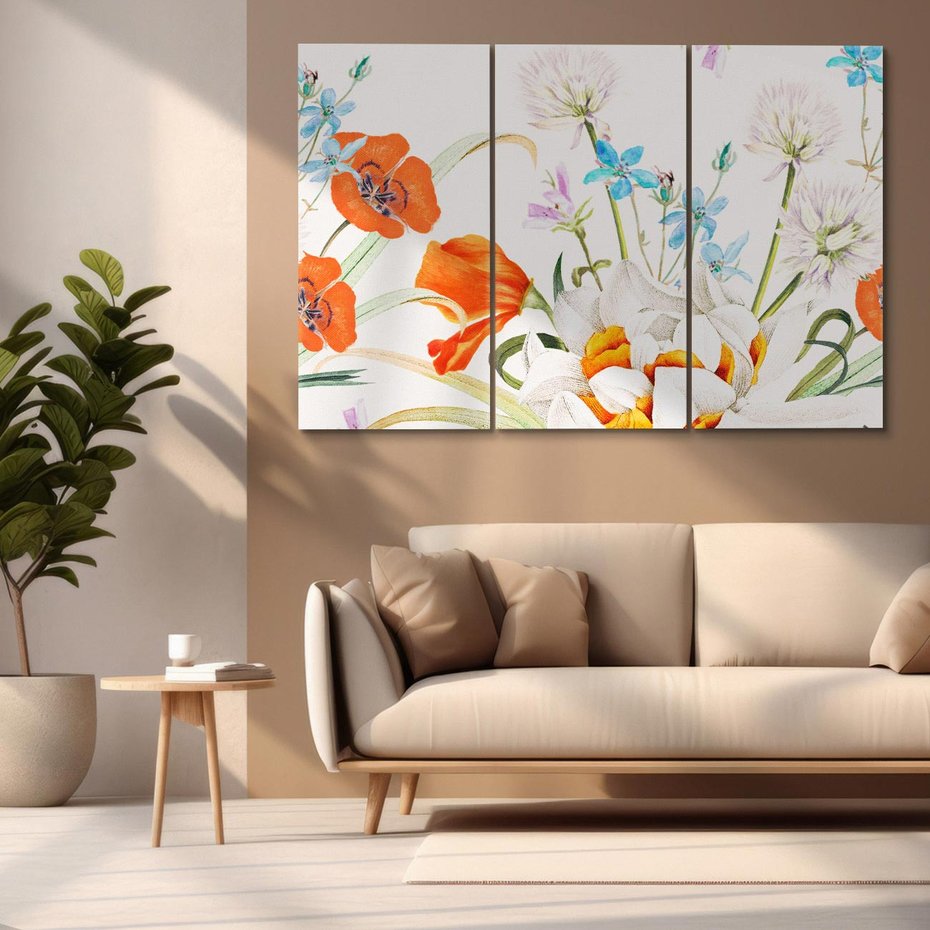 Obraz na płótnie 120x80 - Polne Kwiaty - polne kwiaty, na białym tle