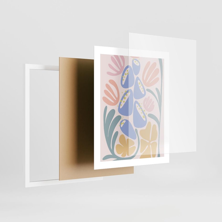 Plakat w ramie 40x50 - Minimalistycznie i Pastelowo - pastelowe kwiaty, na beżowym tle - rama biała