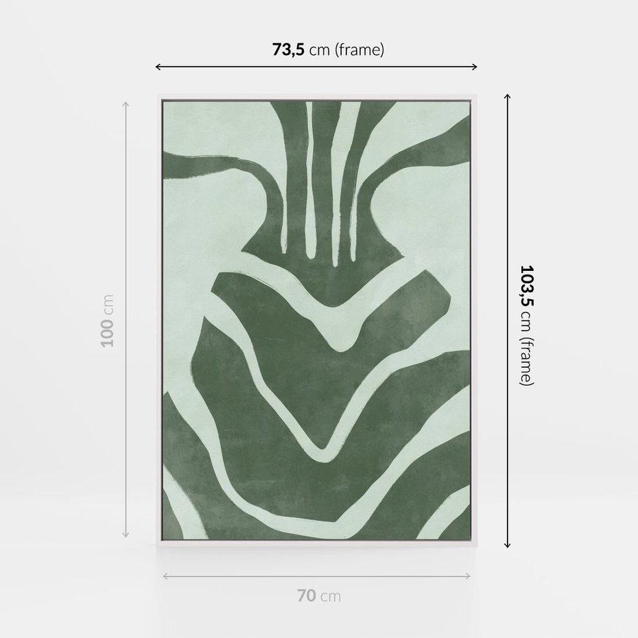 Obraz w ramie 70x100 - Zieleń Odpoczynku - zielony plakat, nieregularne splątane linie - rama biała