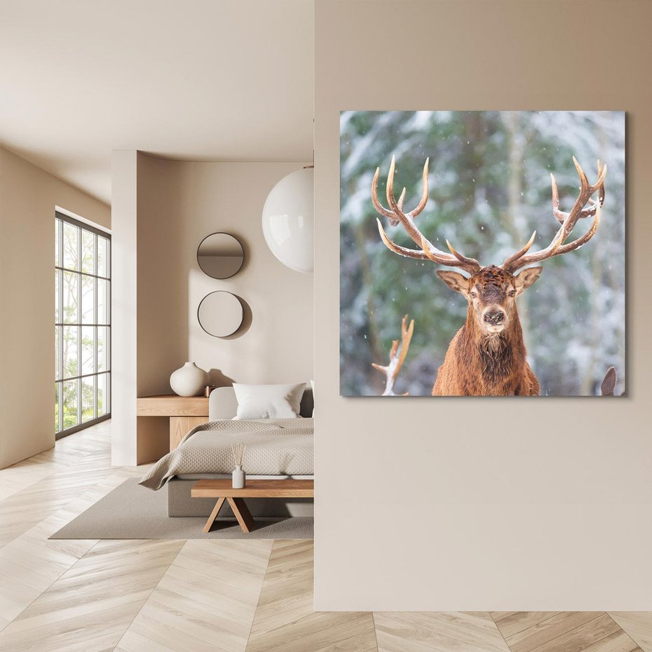 Obraz na płótnie 60x60 - Monarcha Zimowej Dziczy - jeleń, zima