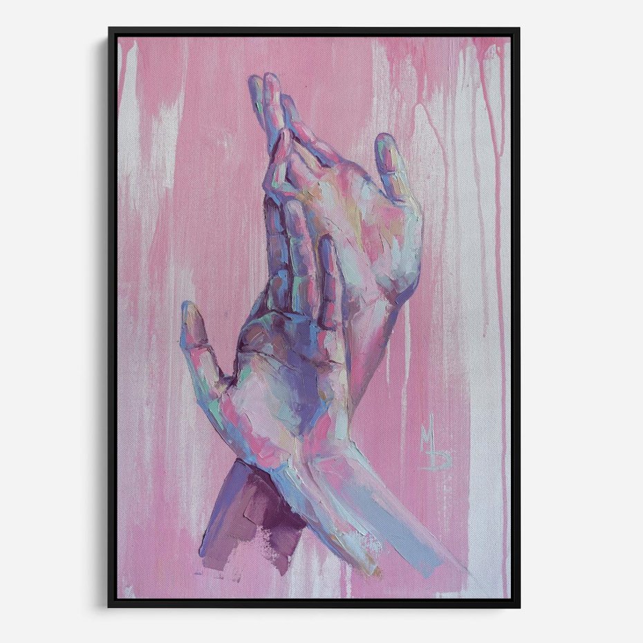 Obraz w ramie 70x100 - Splecione - obraz olejny, pastelowe kolory - rama czarna