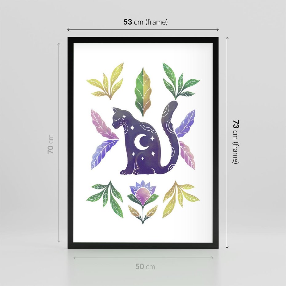 Plakat w ramie 50x70 - Migotliwa Przestrzeń - boho kot, plakat - rama czarna