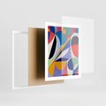 Plakat w ramie 40x50 - Kolorowe Przesunięcia Kształtów - abstrakcyjny obraz olejny, żywe kolory - rama biała