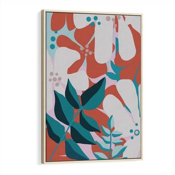 Obraz w ramie 50x70 - Harmonijne Formy - abstrakcyjna kompozycja kwiatowych form, kolor zgaszone - rama drewno