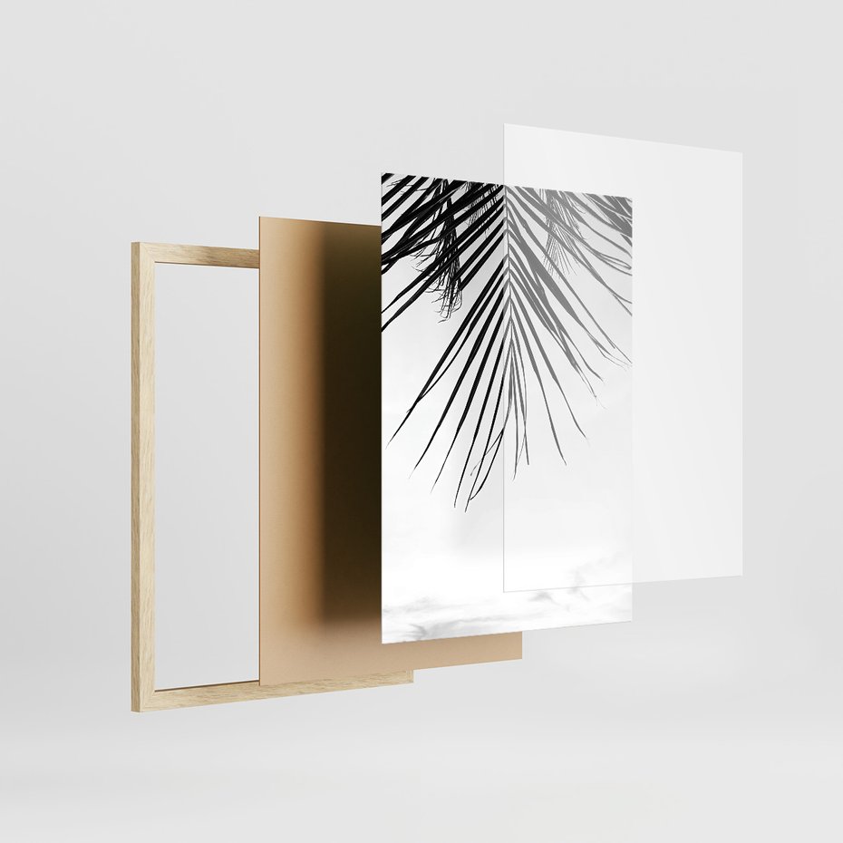 Zestaw obrazy w ramie 30x40 galeria - Palmy, czarno, biały, minimalizm - rama drewno