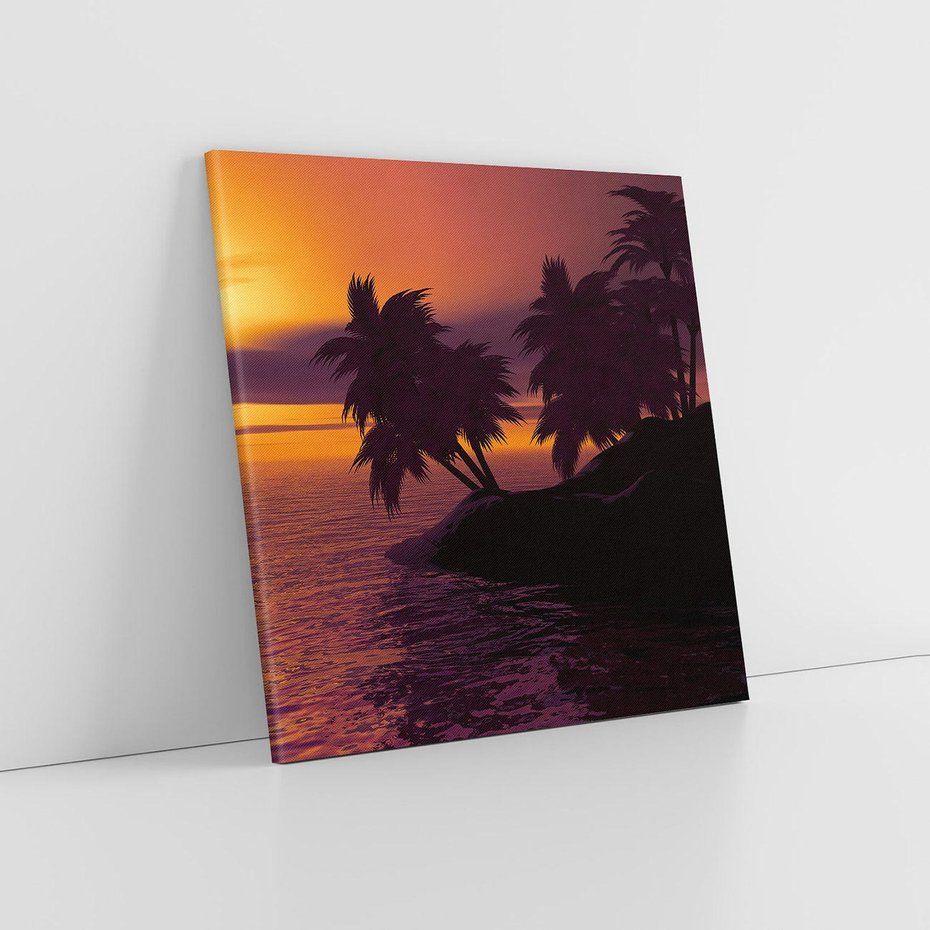 Obraz na płótnie 70x70 - Zachód słońca - Palmy nad morzem - zachód słońca, palmy