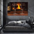 Obraz na płótnie 120x80 - Wino, Kieliszki, Kominek - Wieczór Pełen Relaksu - wino, kieliszki