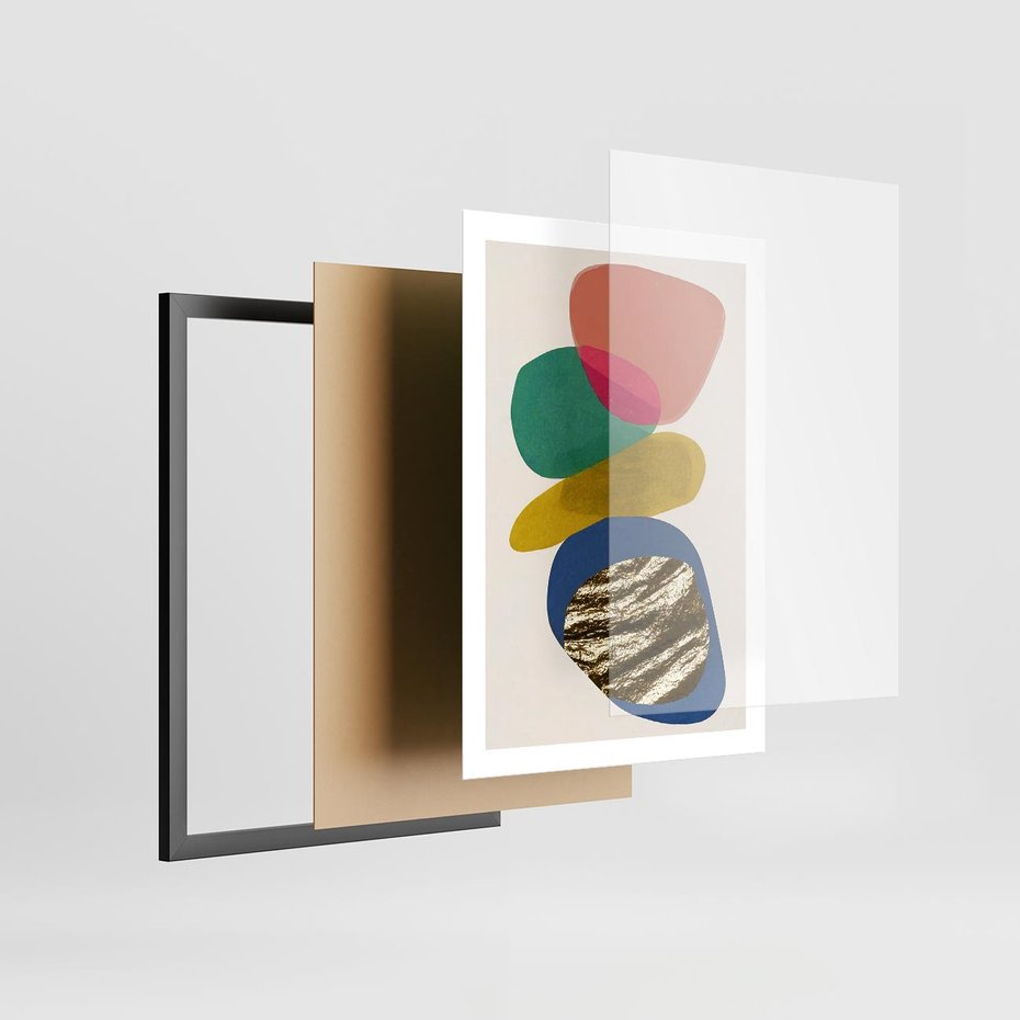 Plakat w ramie 50x70 - Kolorowe Przenikanie Kształtów - abstrakcyjne formy, obraz olejny - rama czarna