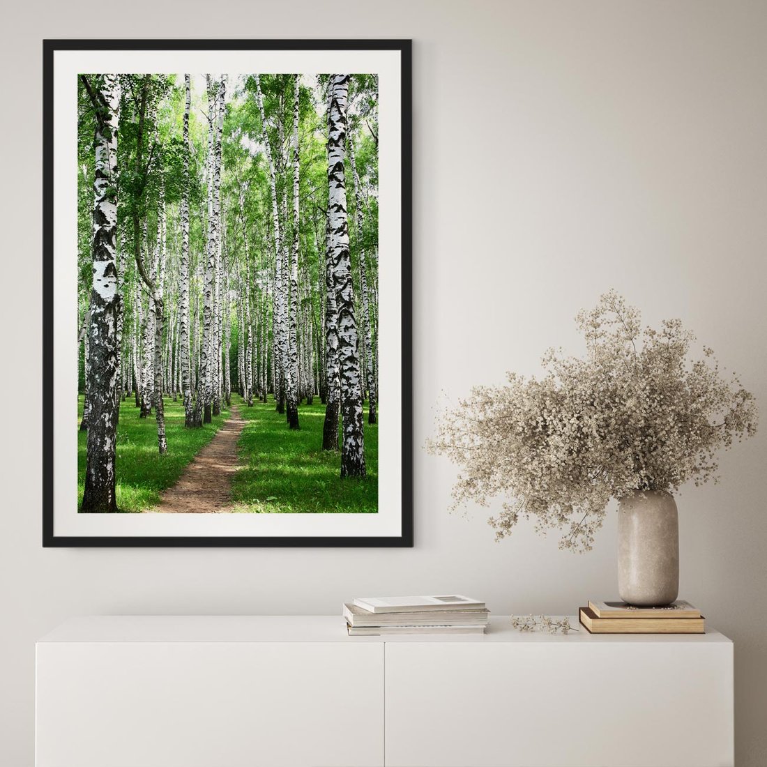 Plakat w ramie 40x50 - Magia lasu pełnego brzóz - las, brzozy - rama czarna