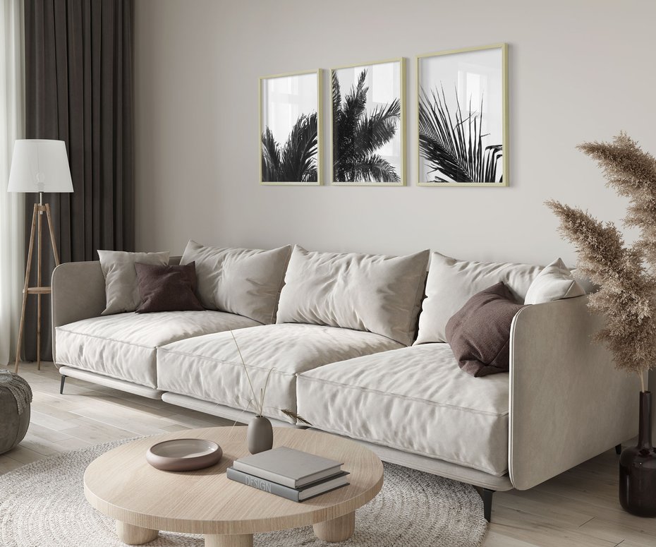 Zestaw obrazy w ramie 30x40 galeria - Palmy, tropiki, liście - rama drewno