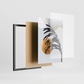 Zestaw obrazy w ramie 40x50 galeria - Liście, tropikalne, złote - rama czarna