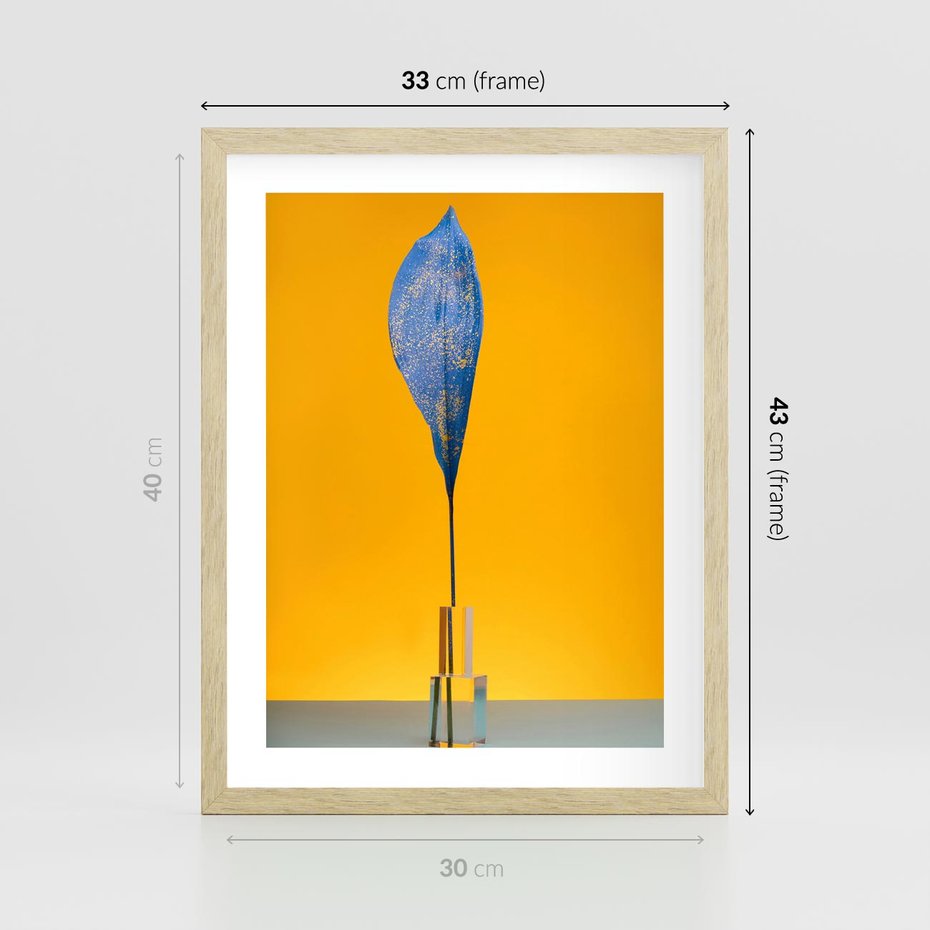 Plakat w ramie 30x40 - Niebiańskie liście - liść, liście - rama drewno