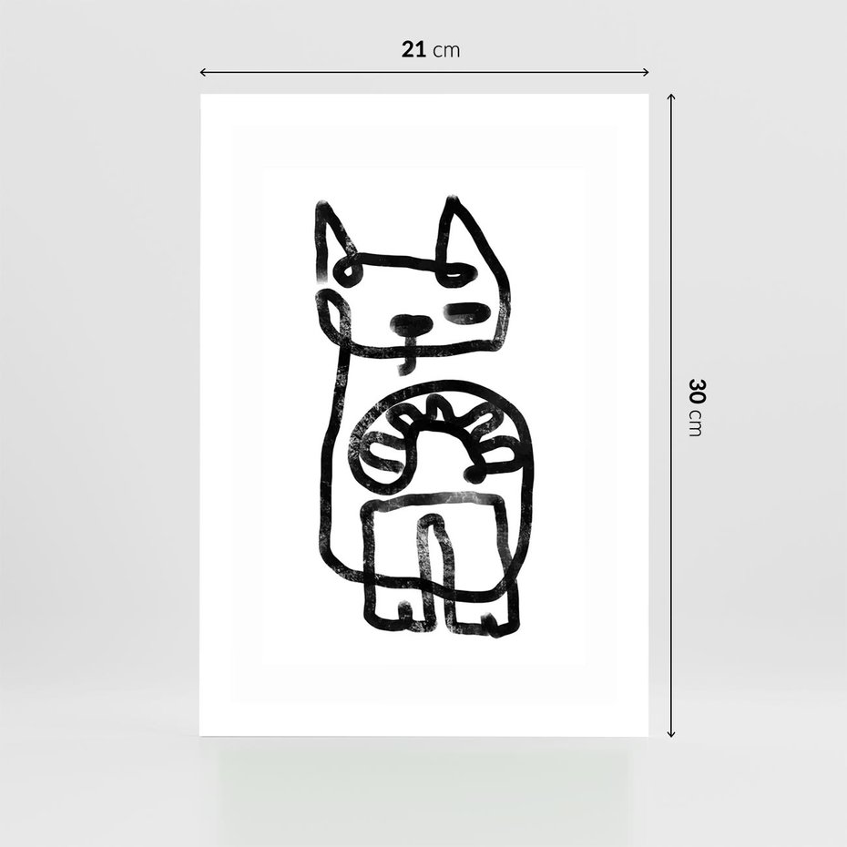Plakat bez ramy 21x30 - Portret Kociej Duszy - szkic kota, prymitywizm