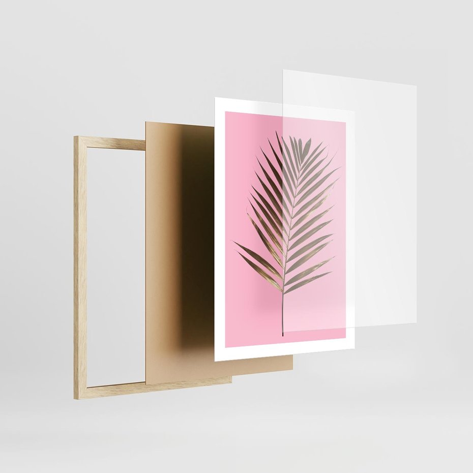 Plakat w ramie 50x70 - Promienie złotej palmy - złota, palma - rama drewno