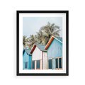 Plakat w ramie 40x50 - Rajskie Wakacje - domki na plaży, błękitne domki - rama czarna