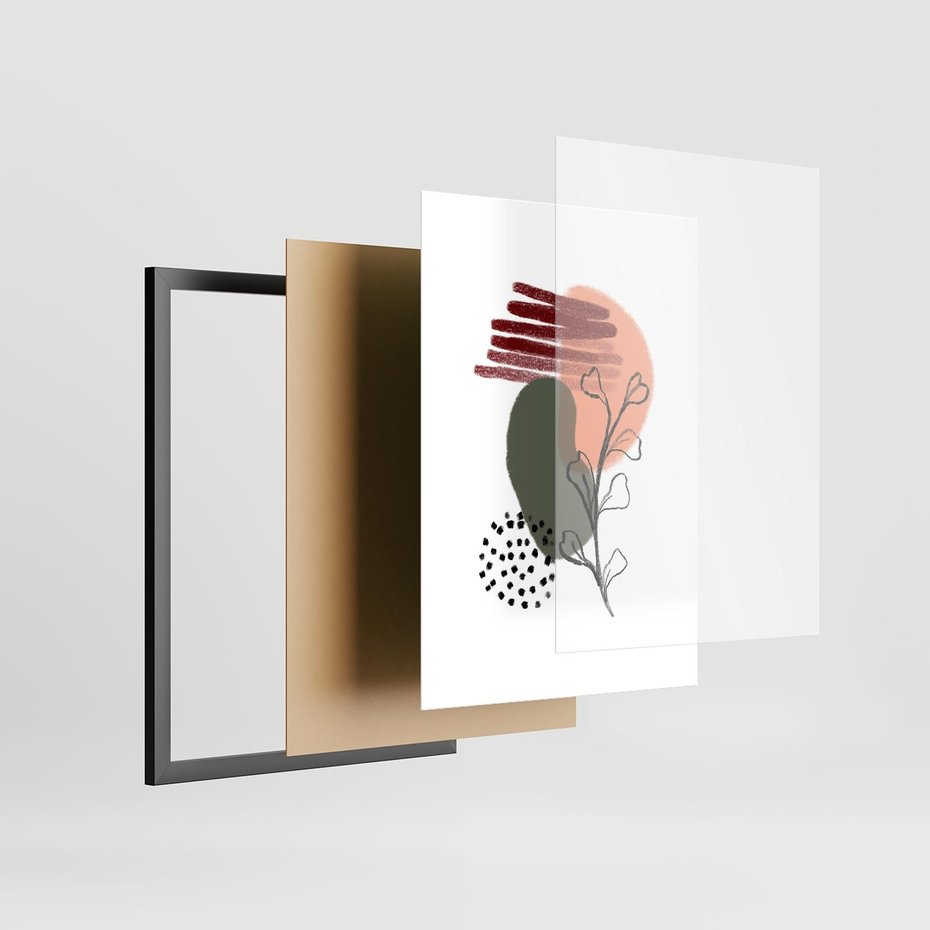 Plakat w ramie 30x40 - Przenikające Widzenia - abstrakcyjna sztuka, liście - rama czarna