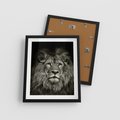 Plakat w ramie 40x50 - Moc lewego spojrzenia - lew, czarno - rama czarna