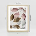 Plakat w ramie 40x50 - Pastelowe Liście z Nutką Złota - liście, pastelowe kolory - rama drewno