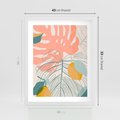 Plakat w ramie 40x50 - Sztuka Natury: Liście Monstery w Pastelach - nowoczesna grafika, pastelowe liście monstery - rama biała