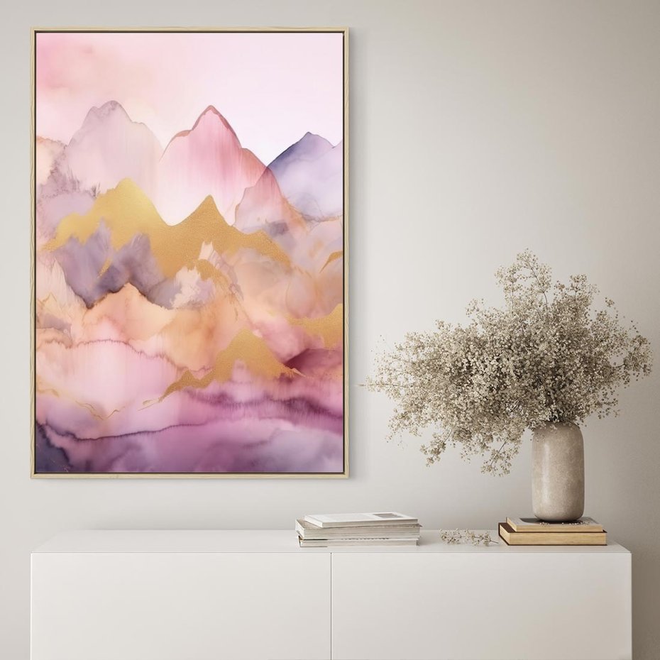 Obraz w ramie 80x120 - Pastelowe Wzgórza - pastelowe, różowe góry - rama drewno
