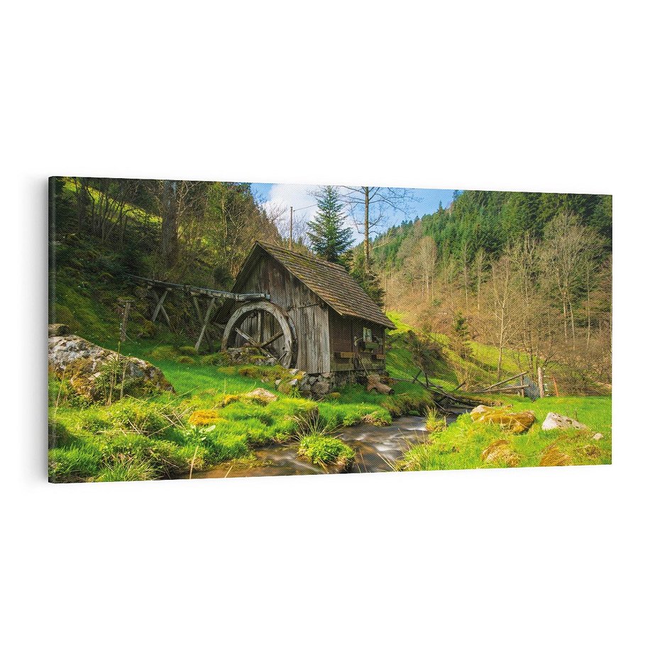 Obraz na płótnie 140x70 - Urok górskiego domku nad strumykiem - domek, góry