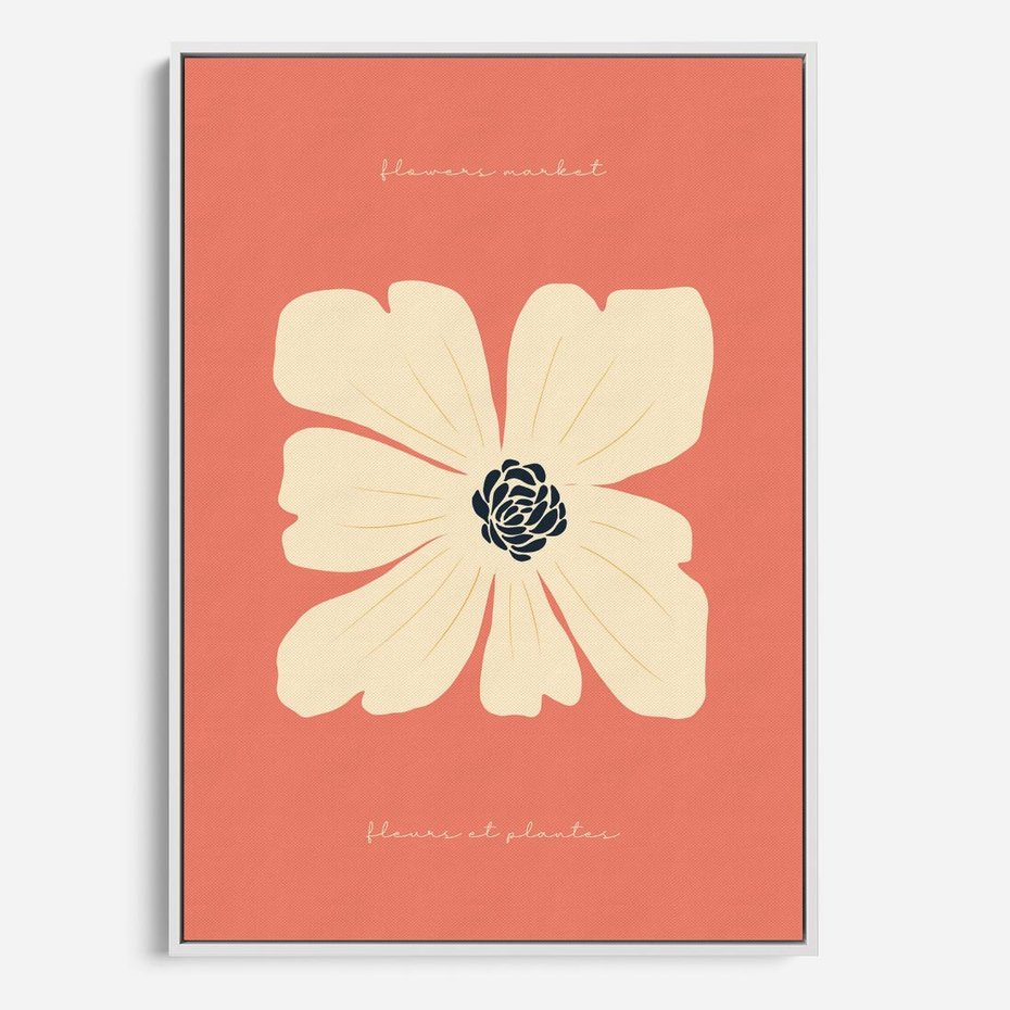 Obraz w ramie 70x100 - Malowane Kolorowe Echa - minimalistyczna grafika, biały kwiat na różowym tle - rama biała