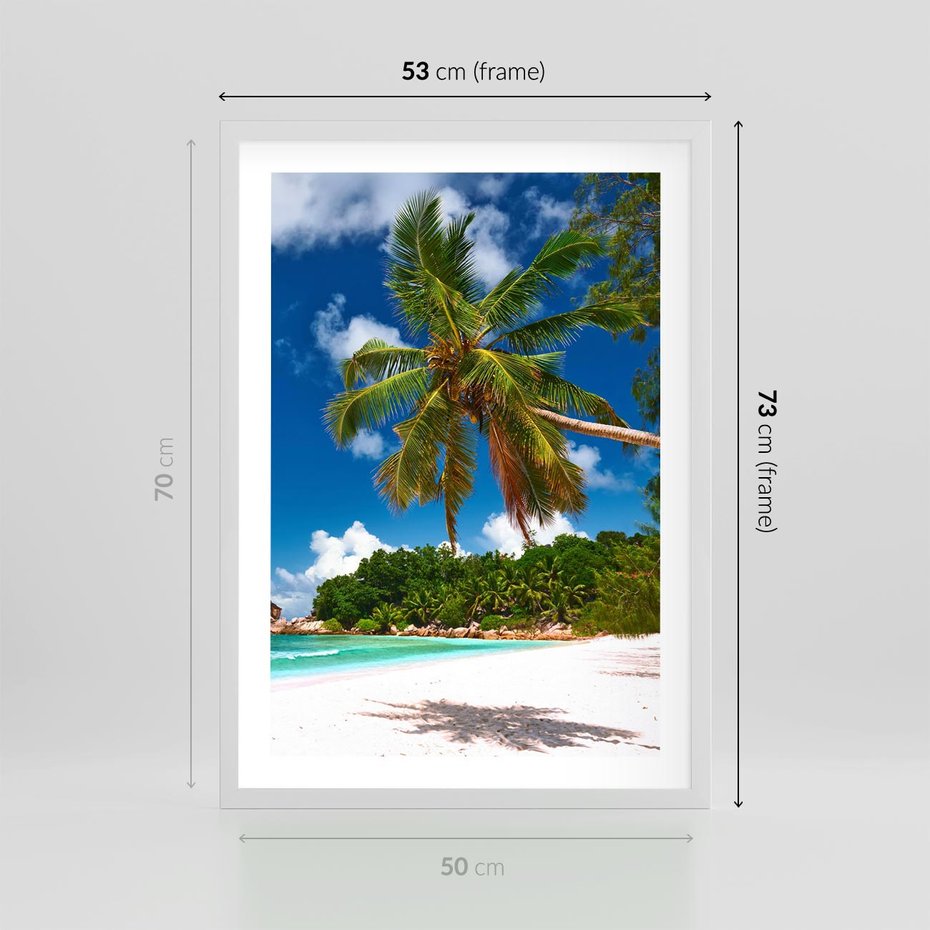 Plakat w ramie 50x70 - Oaza palm na plaży - palma, plaża - rama biała
