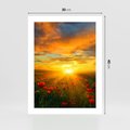 Plakat bez ramy 30x40 - Magia zachodu słońca na łące z makami - łąka, zachód słońca