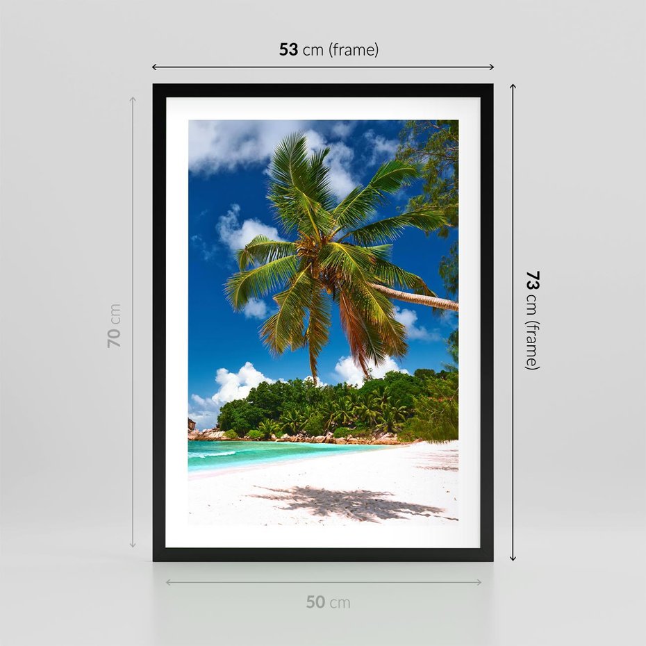 Plakat w ramie 50x70 - Oaza palm na plaży - palma, plaża - rama czarna