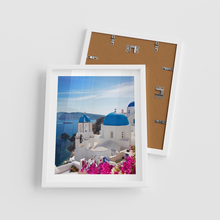 Plakat w ramie 40x50 - Perspektywa na Santorini - Santorini, perspektywa - rama biała