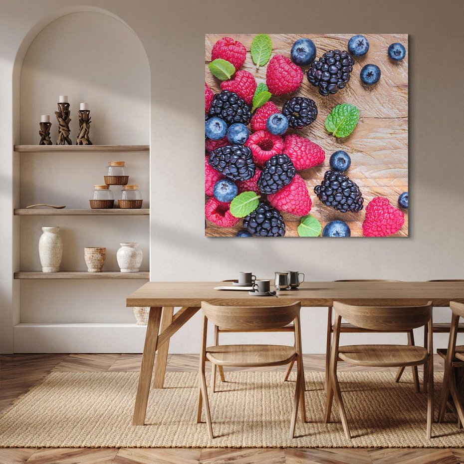 Obraz na płótnie 80x80 - Smak malin i borówek - owoce, leśne