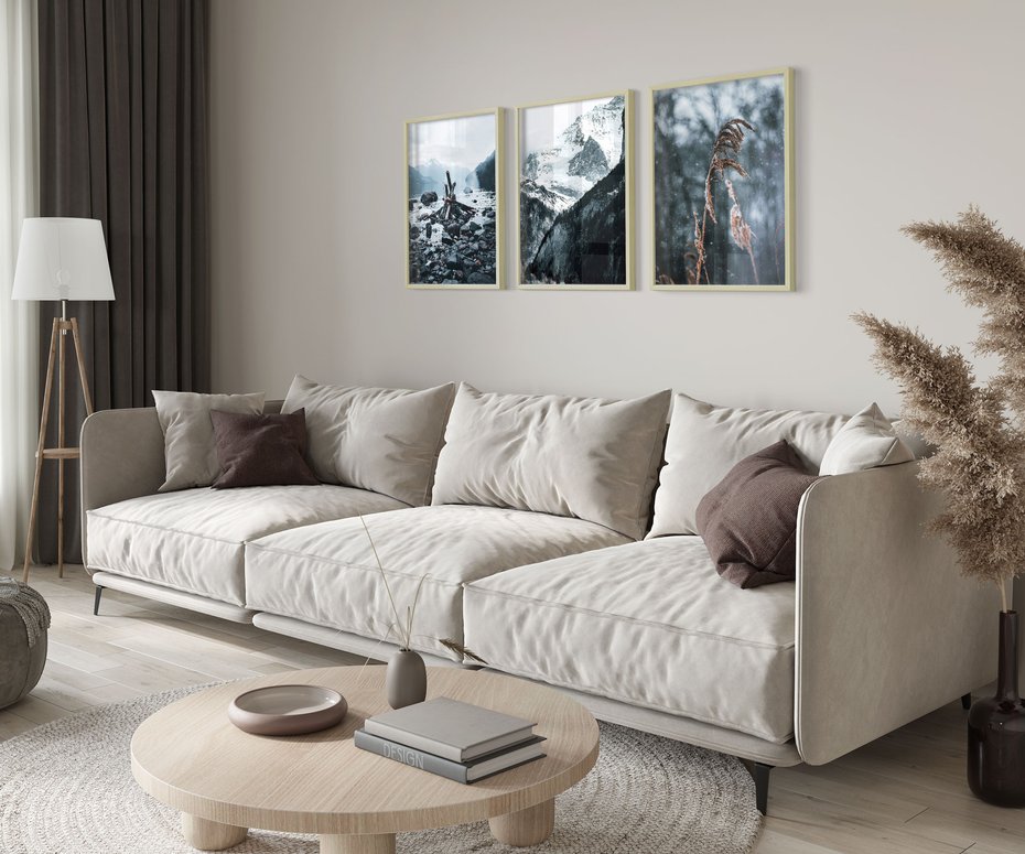 Zestaw obrazy w ramie 50x70 galeria - Zima, góry, suche, trawy, boho - rama drewno