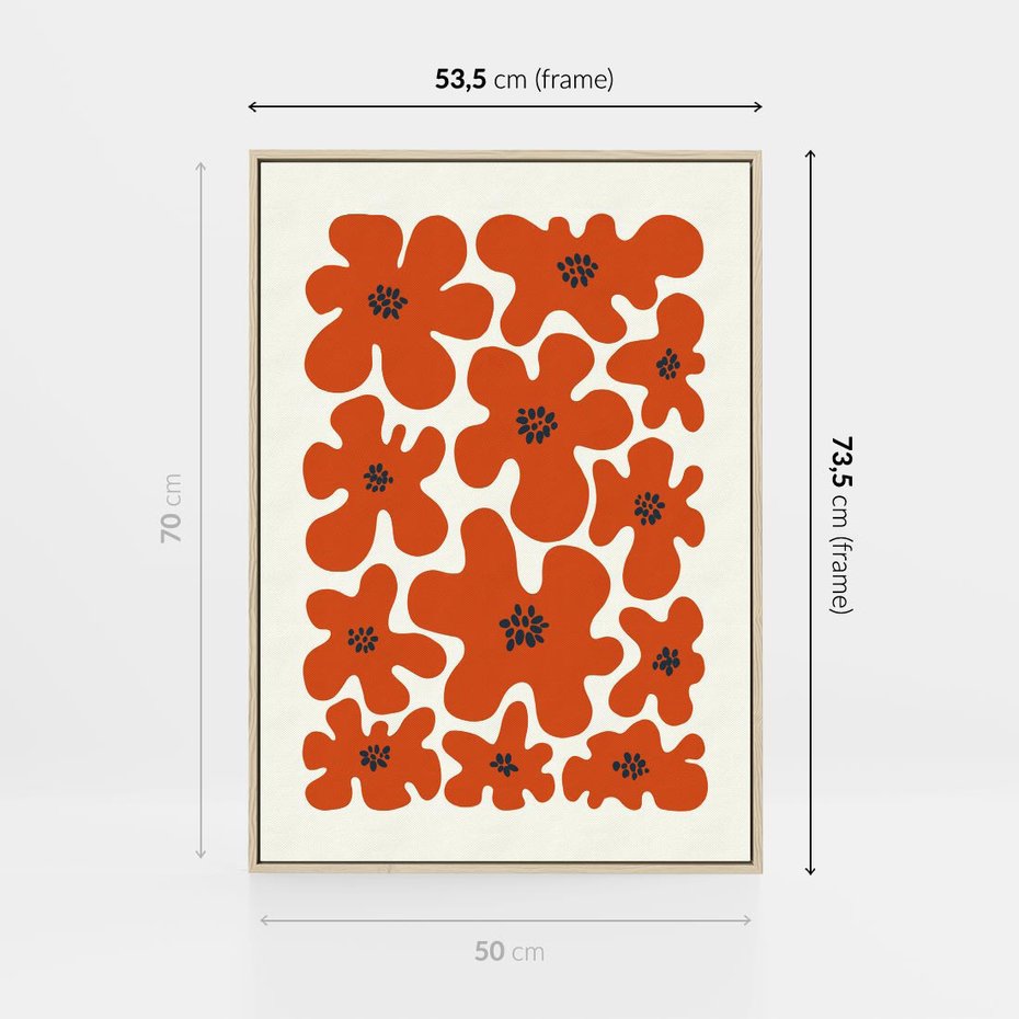 Obraz w ramie 50x70 - Wibracje Przestrzeni - abstrakcyjne czerwone kwiaty, kompozycja - rama drewno