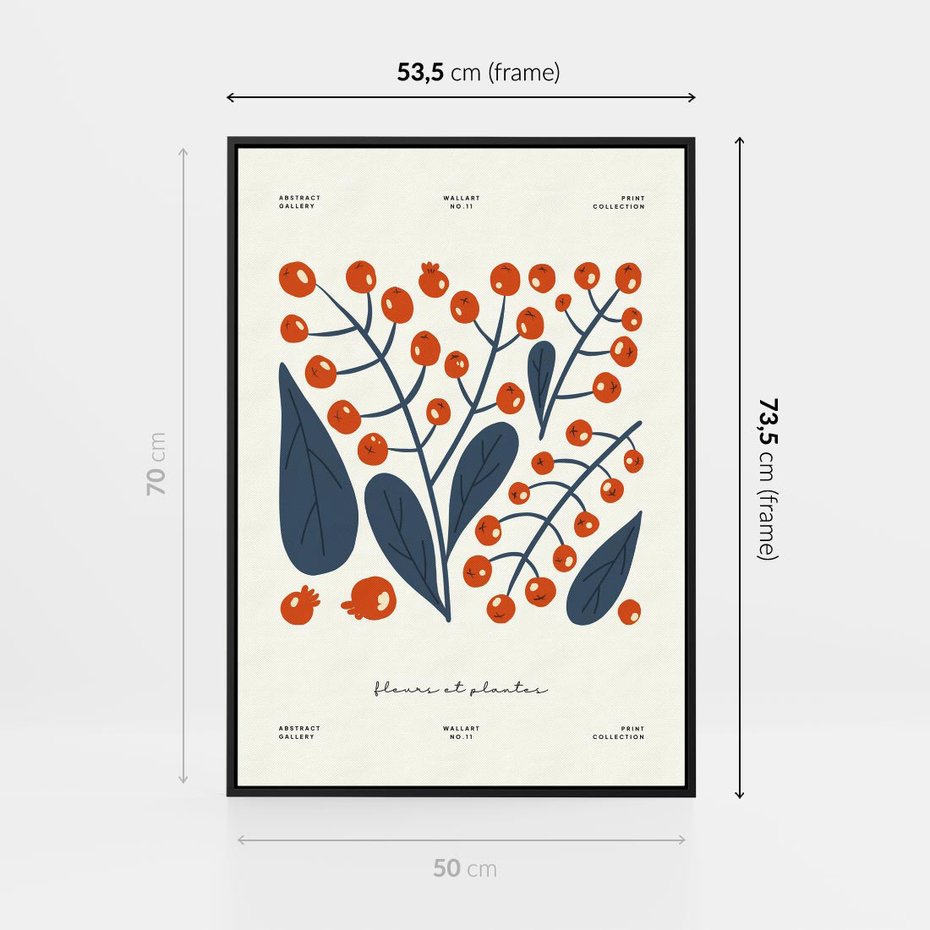 Obraz w ramie 50x70 - Minimalistyczna Uroda Jarzębin - jarzębiny, niebieskie liście - rama czarna