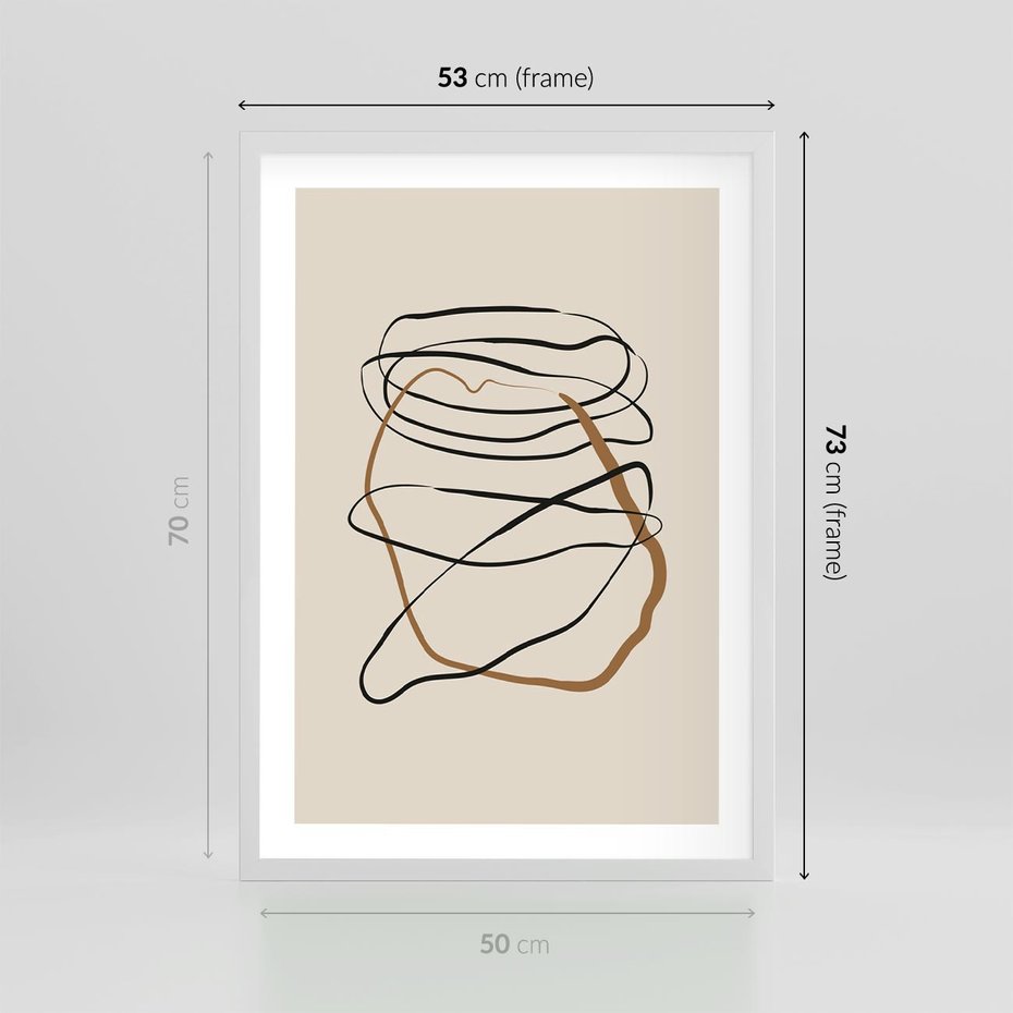 Plakat w ramie 50x70 - Bezczasowe Kontury - abstrakcyjne linie, zaplątane - rama biała