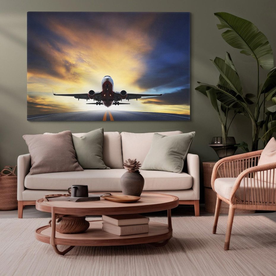 Obraz na płótnie 100x70 - Podróż samolotem w pejzaż - samolot, podróż