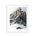 Plakat w ramie 40x50 - Górski Raj z Chatką - górskie szczyty, ośnieżone góry - rama biała